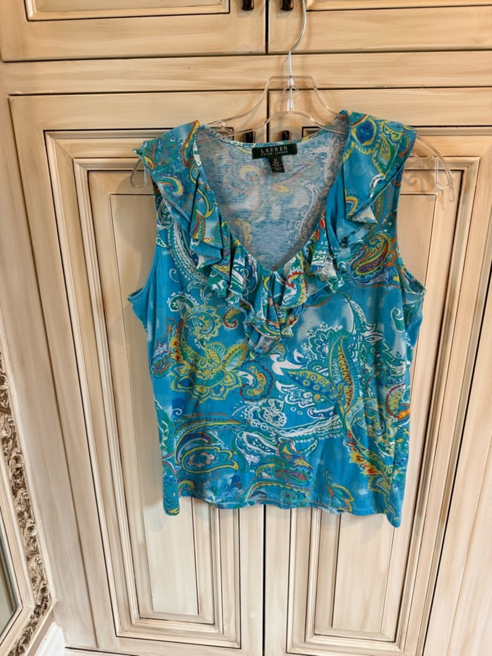 Ralph Lauren Teal Paisley Ruffle V-Neck Camisole